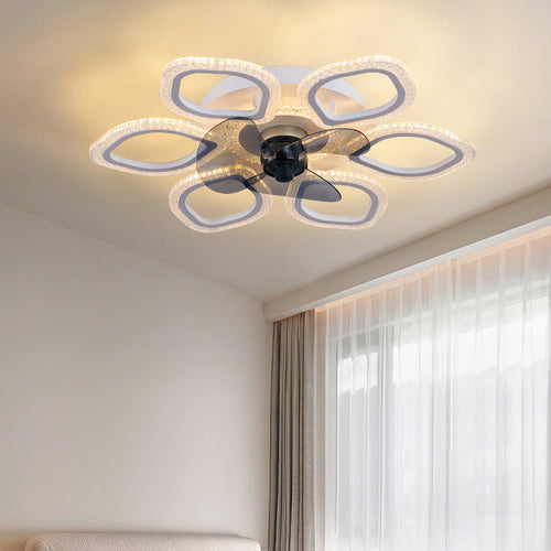 Contemporary Simplicity Hardware Flower Acrylic LED Semi-Flush Mount Ceiling Fan Light For Bedroom