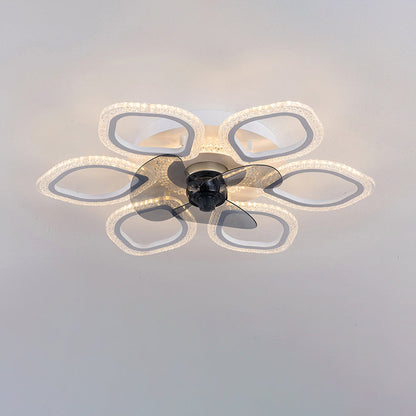 Contemporary Simplicity Hardware Flower Acrylic LED Semi-Flush Mount Ceiling Fan Light For Bedroom
