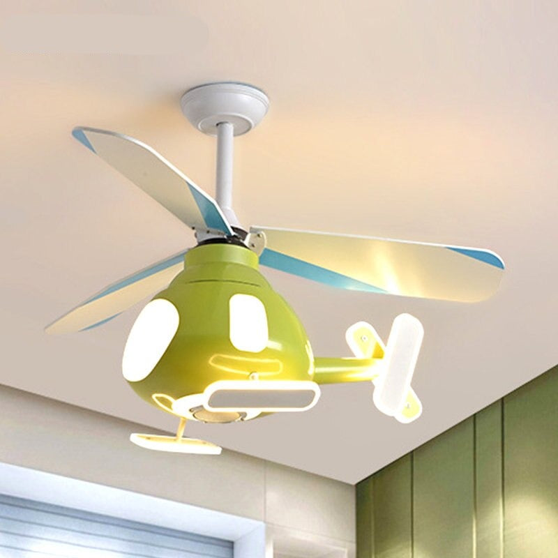 Lumendat Contemporary Creative Cartoon Helicopter Iron Acrylic LED Kids Downrods Ceiling Fan Light For Bedroom Lumendat