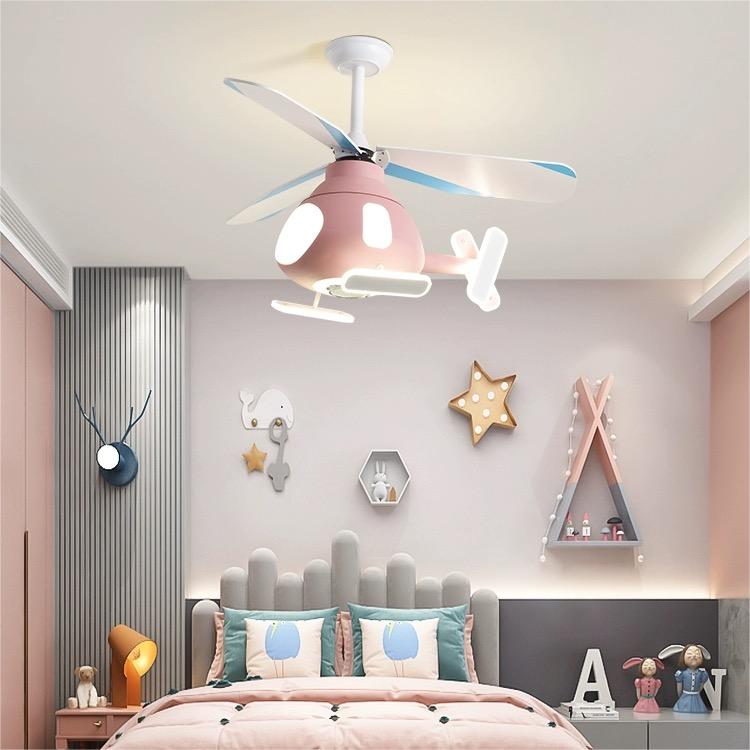 Lumendat Contemporary Creative Cartoon Helicopter Iron Acrylic LED Kids Downrods Ceiling Fan Light For Bedroom Lumendat