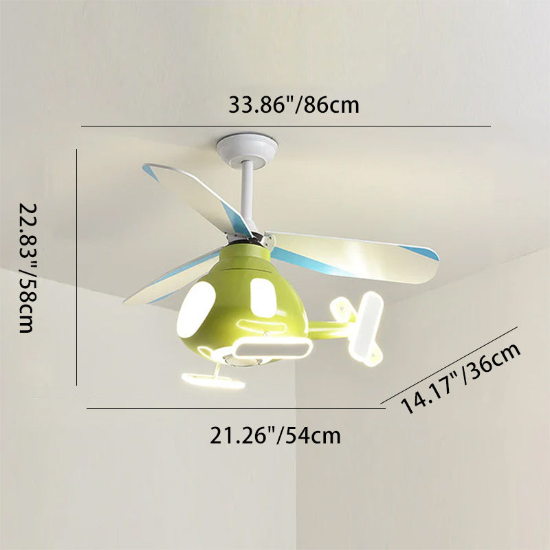 Lumendat Contemporary Creative Cartoon Helicopter Iron Acrylic LED Kids Downrods Ceiling Fan Light For Bedroom Lumendat