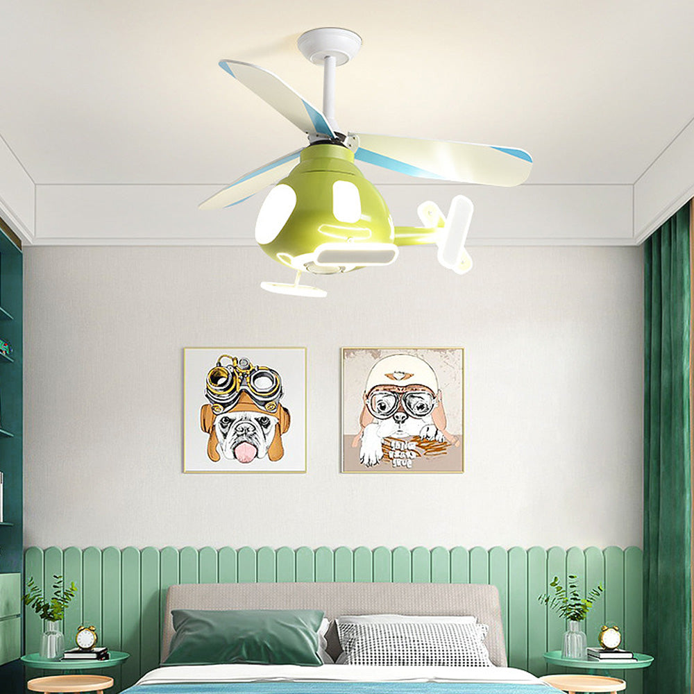 Lumendat Contemporary Creative Cartoon Helicopter Iron Acrylic LED Kids Downrods Ceiling Fan Light For Bedroom Lumendat