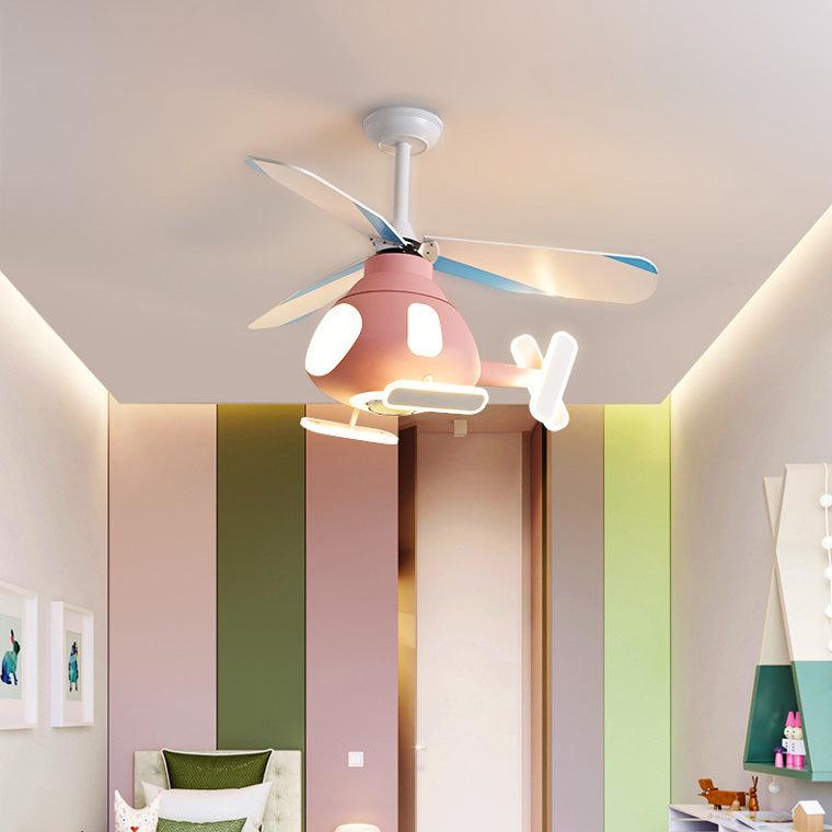 Lumendat Contemporary Creative Cartoon Helicopter Iron Acrylic LED Kids Downrods Ceiling Fan Light For Bedroom Lumendat