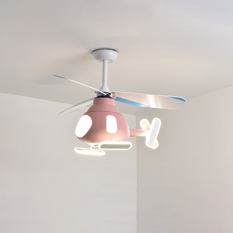 Lumendat Contemporary Creative Cartoon Helicopter Iron Acrylic LED Kids Downrods Ceiling Fan Light For Bedroom Lumendat