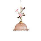 Traditional French Ceramic Rose Flower Frosted Glass Shade 1-light Pendant Light for Living Room BulbSquare