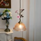 Traditional French Ceramic Rose Flower Frosted Glass Shade 1-light Pendant Light for Living Room BulbSquare