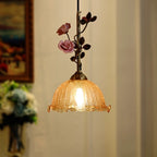 Traditional French Ceramic Rose Flower Frosted Glass Shade 1-light Pendant Light for Living Room BulbSquare