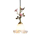 Traditional French Ceramic Rose Flower Frosted Glass Shade 1-light Pendant Light for Living Room BulbSquare