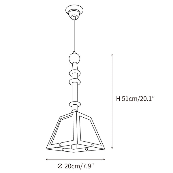 Traditional Vintage Walnut Wood Begonia Trapezoid Glass Shade 1-Light Pendant Light For Living Room