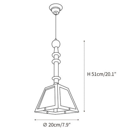 Traditional Vintage Walnut Wood Begonia Trapezoid Glass Shade 1-Light Pendant Light For Living Room