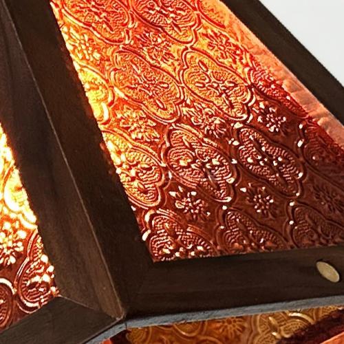Traditional Vintage Walnut Wood Begonia Trapezoid Glass Shade 1-Light Pendant Light For Living Room