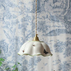 Traditional French Pastoral Ceramic Corrugated Edge Brass 1-Light Pendant Light For Living Room