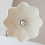 Traditional French Pastoral Ceramic Corrugated Edge Brass 1-Light Pendant Light For Living Room