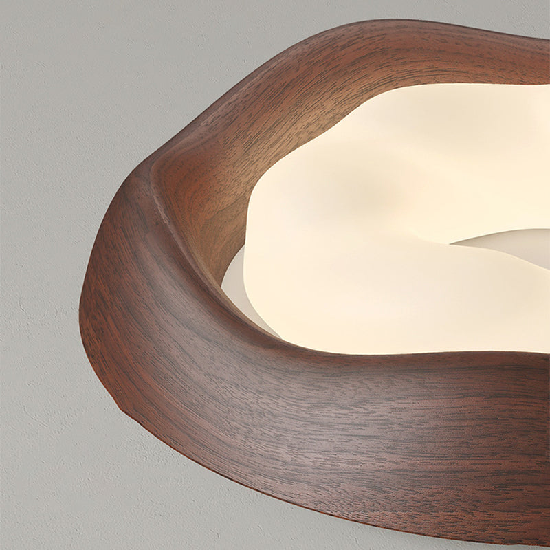 Contemporary Simplicity Curved Iron PE Imitation Wood Grain LED Flush Mount Ceiling Light For Bedroom Lumendat