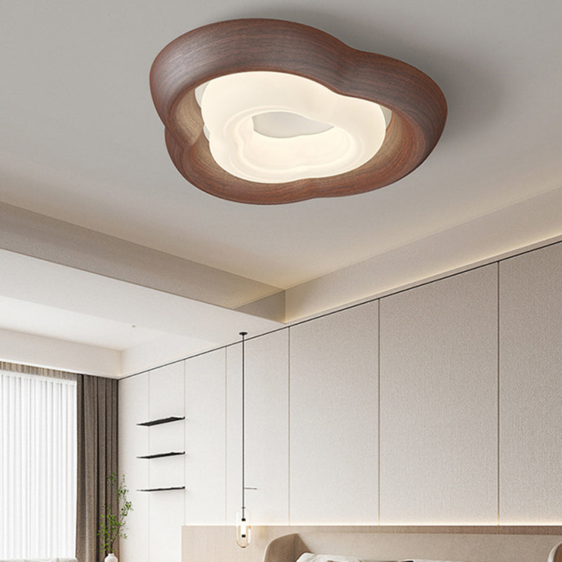Contemporary Simplicity Curved Iron PE Imitation Wood Grain LED Flush Mount Ceiling Light For Bedroom Lumendat