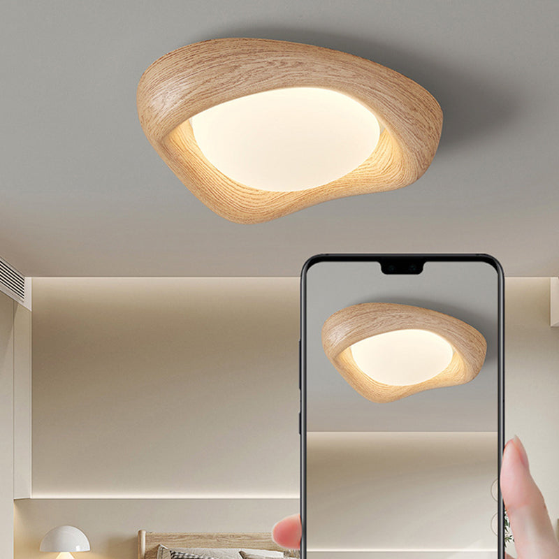 Contemporary Simplicity Curved Iron PE Imitation Wood Grain LED Flush Mount Ceiling Light For Bedroom Lumendat