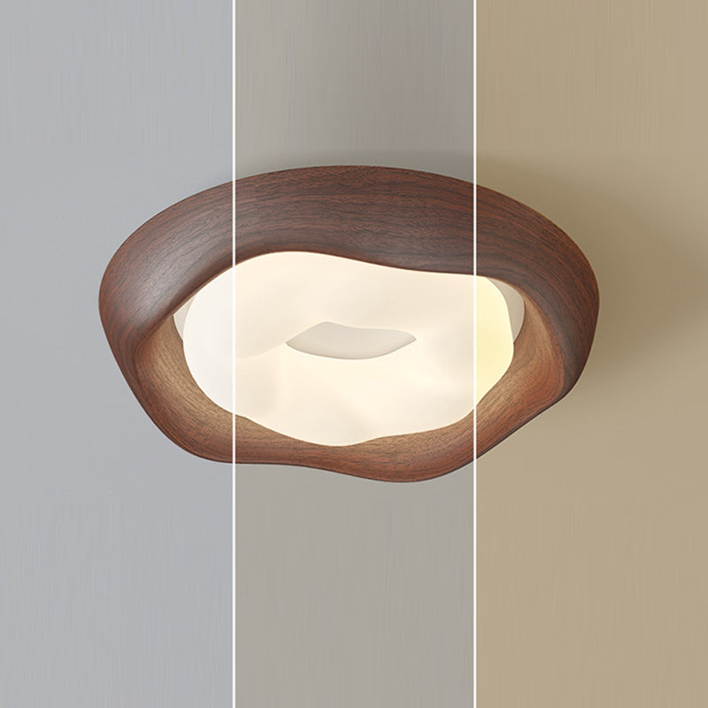 Contemporary Simplicity Curved Iron PE Imitation Wood Grain LED Flush Mount Ceiling Light For Bedroom Lumendat