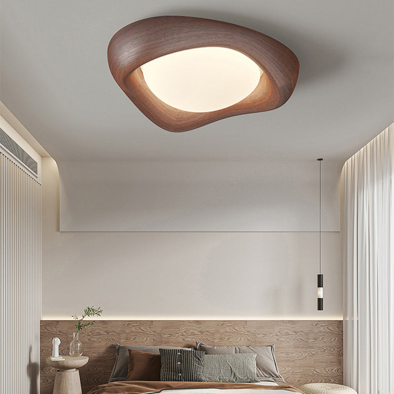 Contemporary Simplicity Curved Iron PE Imitation Wood Grain LED Flush Mount Ceiling Light For Bedroom Lumendat