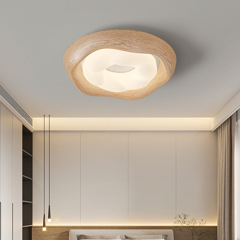 Contemporary Simplicity Curved Iron PE Imitation Wood Grain LED Flush Mount Ceiling Light For Bedroom Lumendat