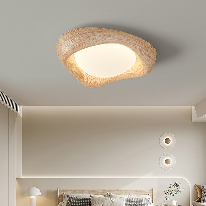 Contemporary Simplicity Curved Iron PE Imitation Wood Grain LED Flush Mount Ceiling Light For Bedroom Lumendat