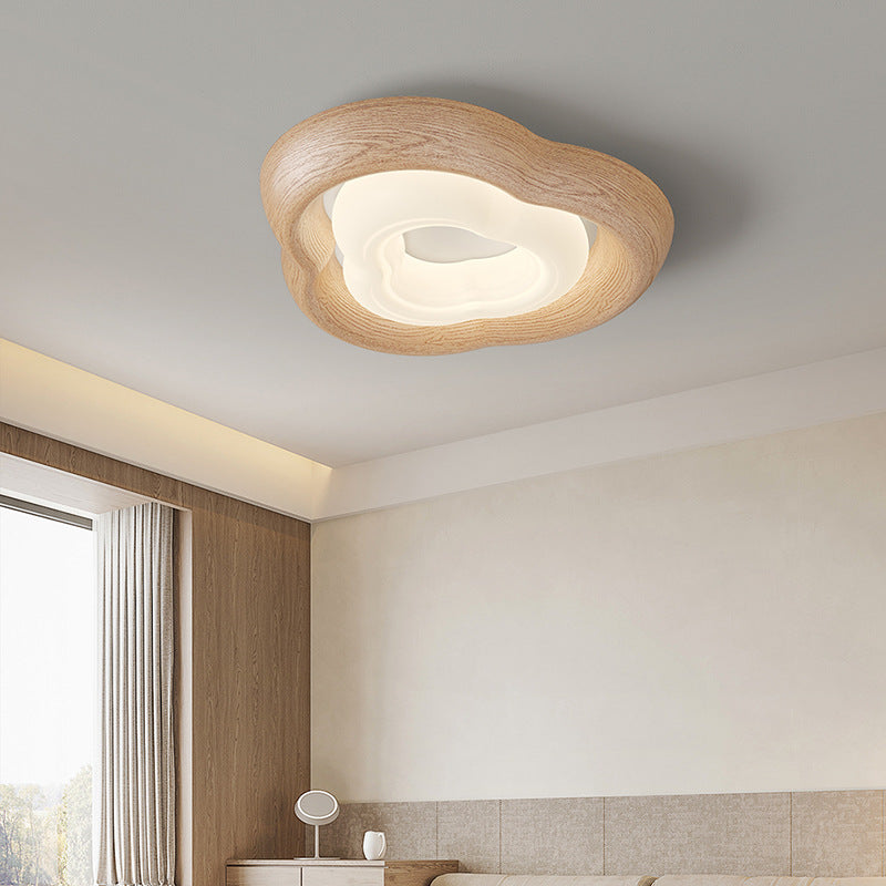 Contemporary Simplicity Curved Iron PE Imitation Wood Grain LED Flush Mount Ceiling Light For Bedroom Lumendat