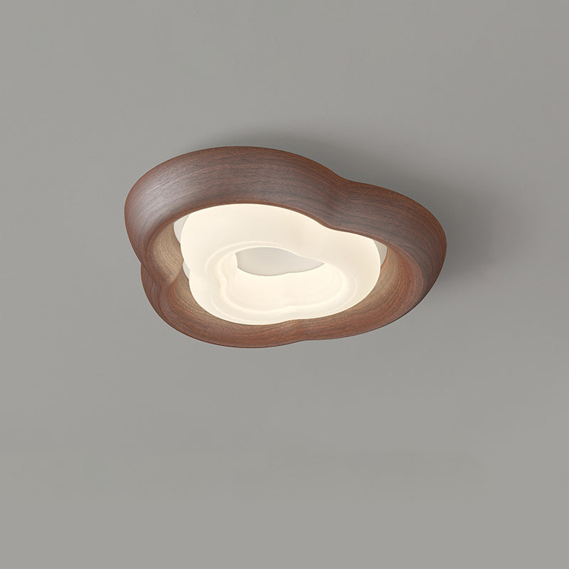 Contemporary Simplicity Curved Iron PE Imitation Wood Grain LED Flush Mount Ceiling Light For Bedroom Lumendat