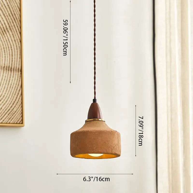 Traditional Japanese Wood Ceramic Round Shade 1-light Pendant Light for Living Room BulbSquare