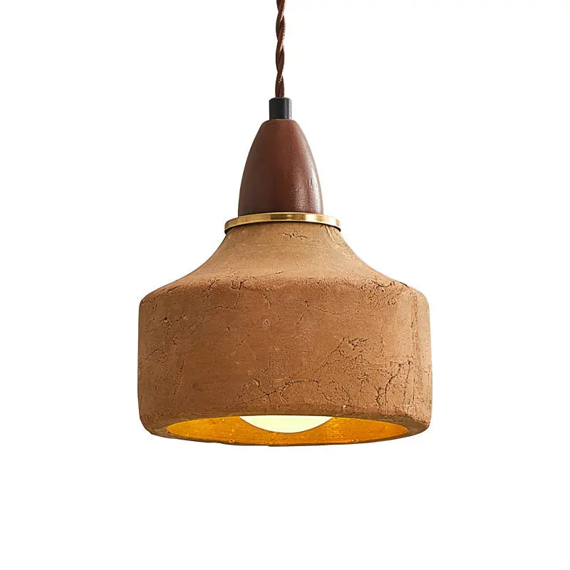 Traditional Japanese Wood Ceramic Round Shade 1-light Pendant Light for Living Room BulbSquare