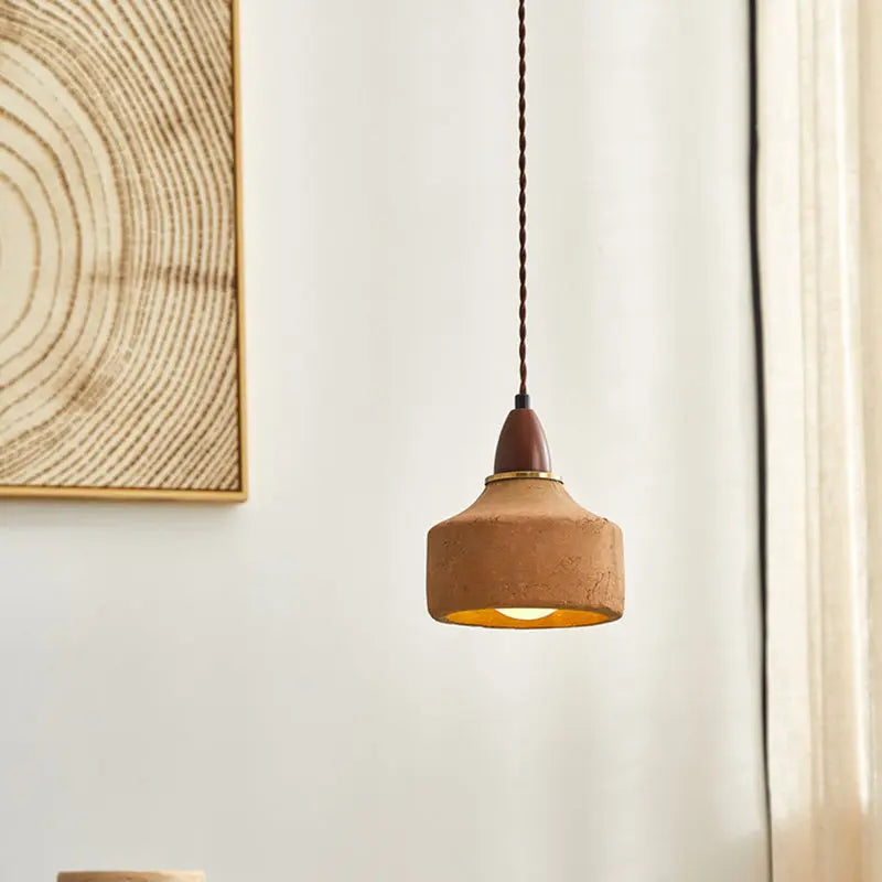 Traditional Japanese Wood Ceramic Round Shade 1-light Pendant Light for Living Room BulbSquare