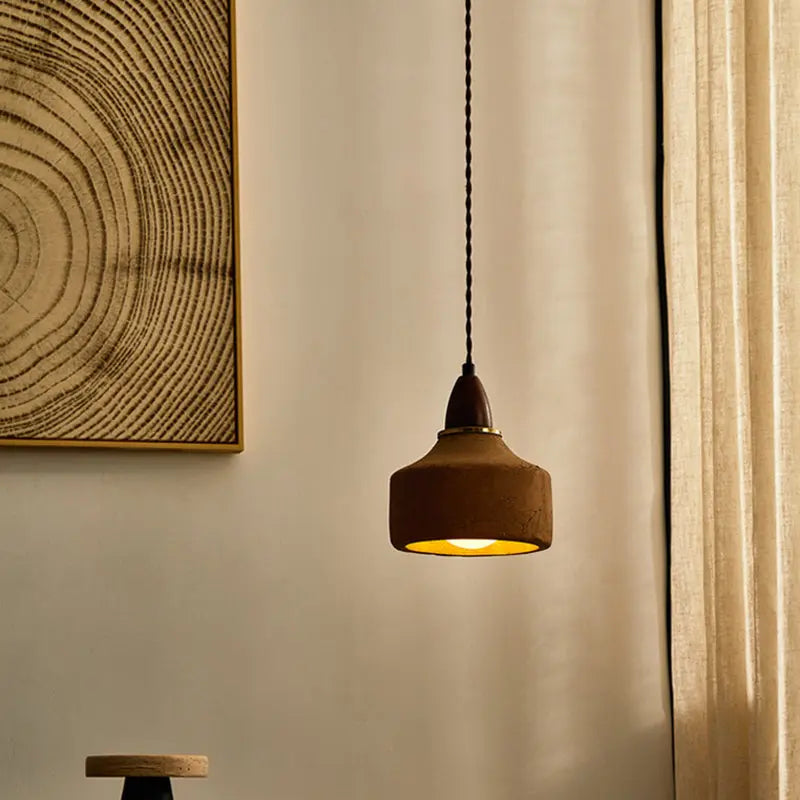 Traditional Japanese Wood Ceramic Round Shade 1-light Pendant Light for Living Room BulbSquare