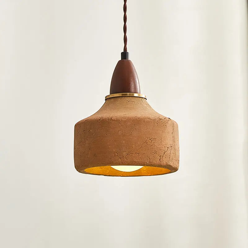 Traditional Japanese Wood Ceramic Round Shade 1-light Pendant Light for Living Room BulbSquare