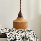 Traditional Japanese Wood Ceramic Round Shade 1-light Pendant Light for Living Room BulbSquare