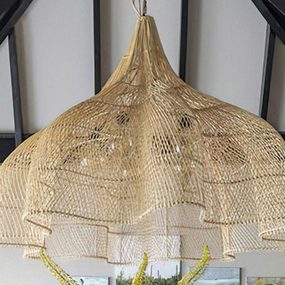 Traditional Japanese Corrugated Rattan Weaving Shade 1-light Pendant Light for Dining Room