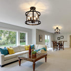 Traditional Farmhouse Iron Circle Ring Candlestick 4-Light Semi-Flush Mount Ceiling Light For Living Room