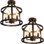 Traditional Farmhouse Iron Circle Ring Candlestick 4-Light Semi-Flush Mount Ceiling Light For Living Room