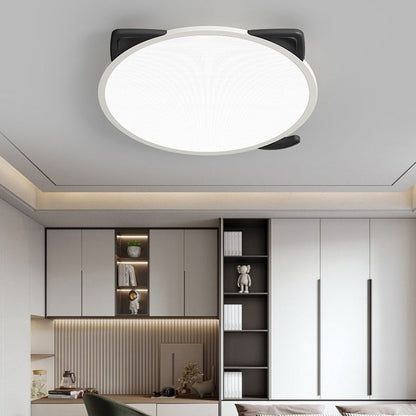 Contemporary Nordic Cartoon Cat Round Iron Aluminum LED Flush Mount Ceiling Light For Living Room