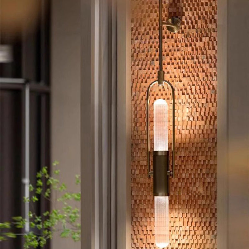 Contemporary Retro Iron Glass Long Strip LED Wall Sconce Lamp For Living Room