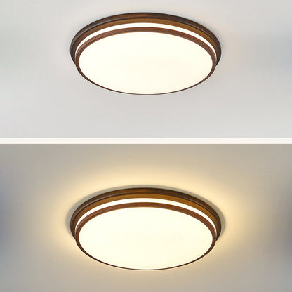 Contemporary Nordic Iron Imitation Wood Grain Acrylic Round LED Flush Mount Ceiling Light For Living Room