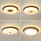 Contemporary Nordic Iron Imitation Wood Grain Acrylic Round LED Flush Mount Ceiling Light For Living Room
