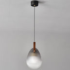 Contemporary Nordic Leather Vertical Striped Glass Round Shade 1-light Pendant Light for Bedroom