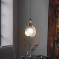 Contemporary Nordic Leather Vertical Striped Glass Round Shade 1-light Pendant Light for Bedroom