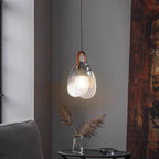 Contemporary Nordic Leather Vertical Striped Glass Round Shade 1-light Pendant Light for Bedroom