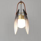 Contemporary Nordic Leather Vertical Striped Glass Round Shade 1-light Pendant Light for Bedroom