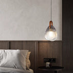Contemporary Nordic Leather Vertical Striped Glass Round Shade 1-light Pendant Light for Bedroom