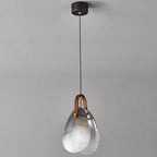 Contemporary Nordic Leather Vertical Striped Glass Round Shade 1-light Pendant Light for Bedroom