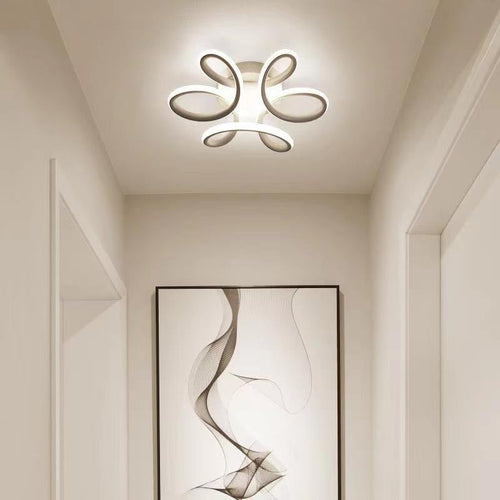 Modern Minimalist Curved Acrylic Iron LED Semi-Flush Mount Ceiling Light For Bedroom