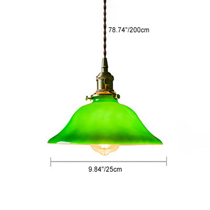 Traditional Vintage Iron Copper Glass Round Shade 1-light Pendant Light for Bedroom