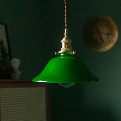 Traditional Vintage Iron Copper Glass Round Shade 1-light Pendant Light for Bedroom