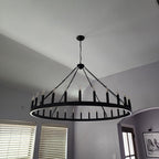 Traditional Farmhouse Iron Circle Ring Glass 20/36-light Chandelier for Dining Room BulbSquare