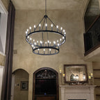 Traditional Farmhouse Iron Circle Ring Glass 20/36-light Chandelier for Dining Room BulbSquare